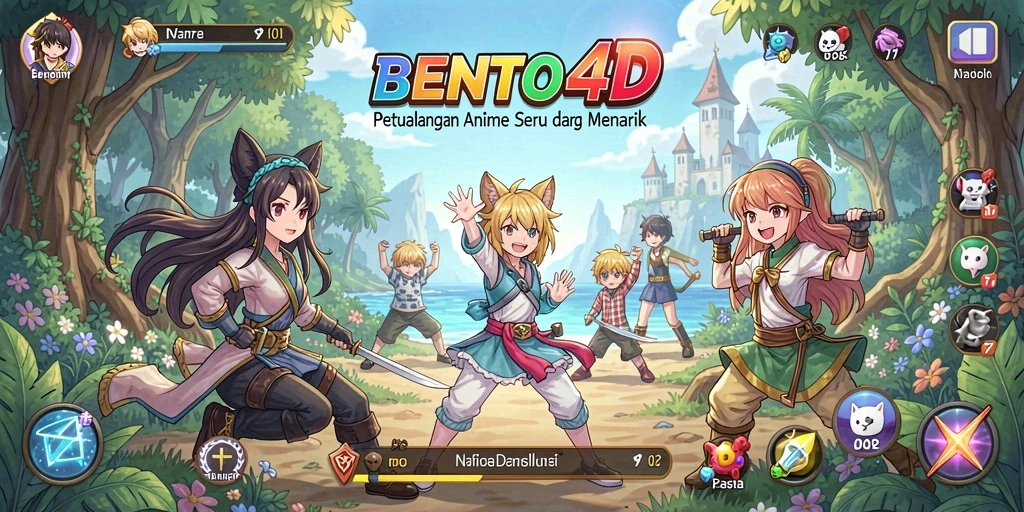 Tampilan gameplay BENTO4D dengan karakter anime yang dinamis.