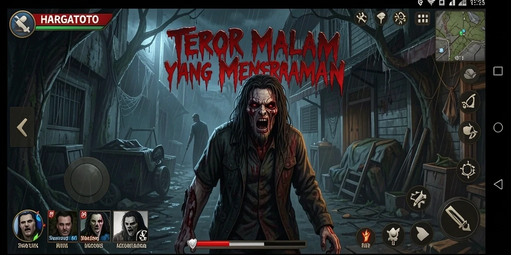 Screenshot gameplay HARGATOTO dengan suasana horor yang mencekam.