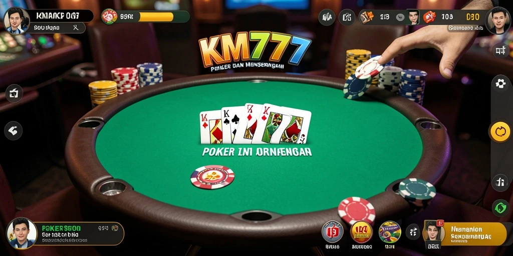 Screenshot utama KM777 menampilkan suasana permainan Poker yang dinamis.