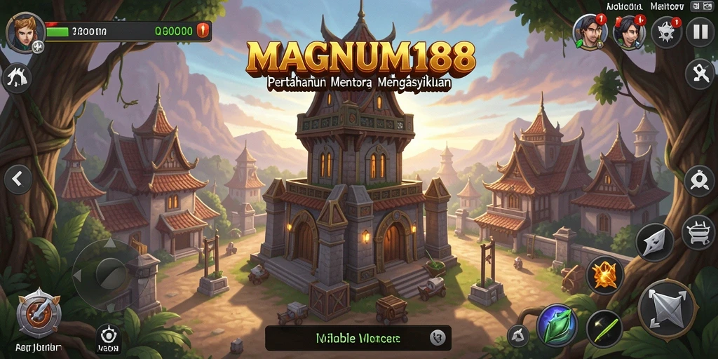 Tangkapan layar gameplay MAGNUM188 menampilkan strategi Tower Defense yang intens.
