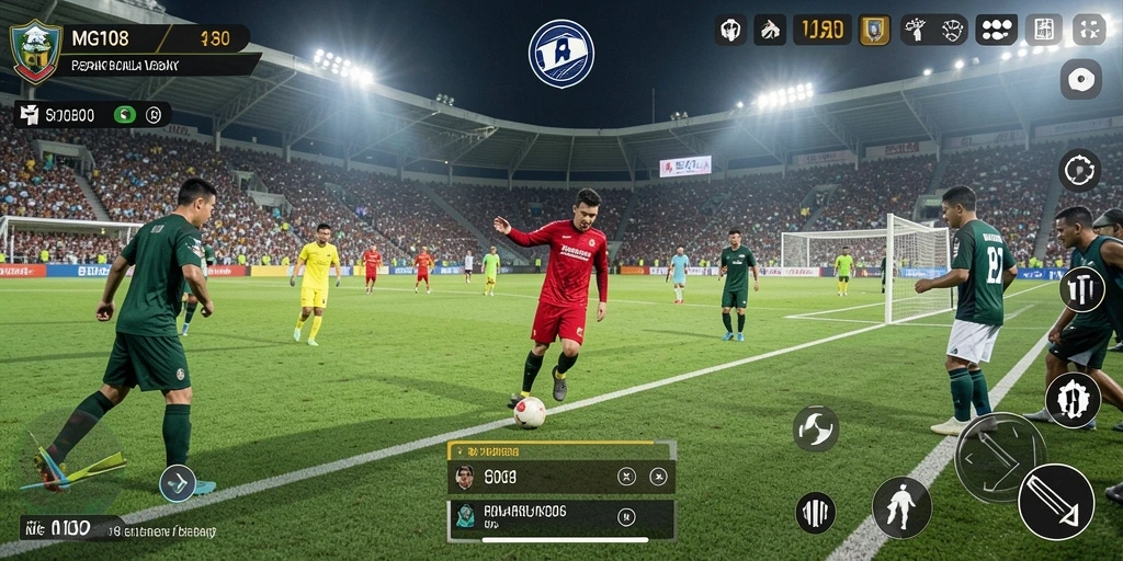 Screenshot MG108 menampilkan aksi seru di lapangan sepak bola.