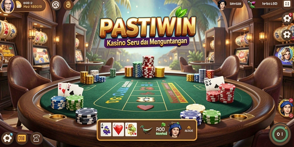 Screenshot utama gameplay PASTIWIN menampilkan suasana kasino yang menegangkan.