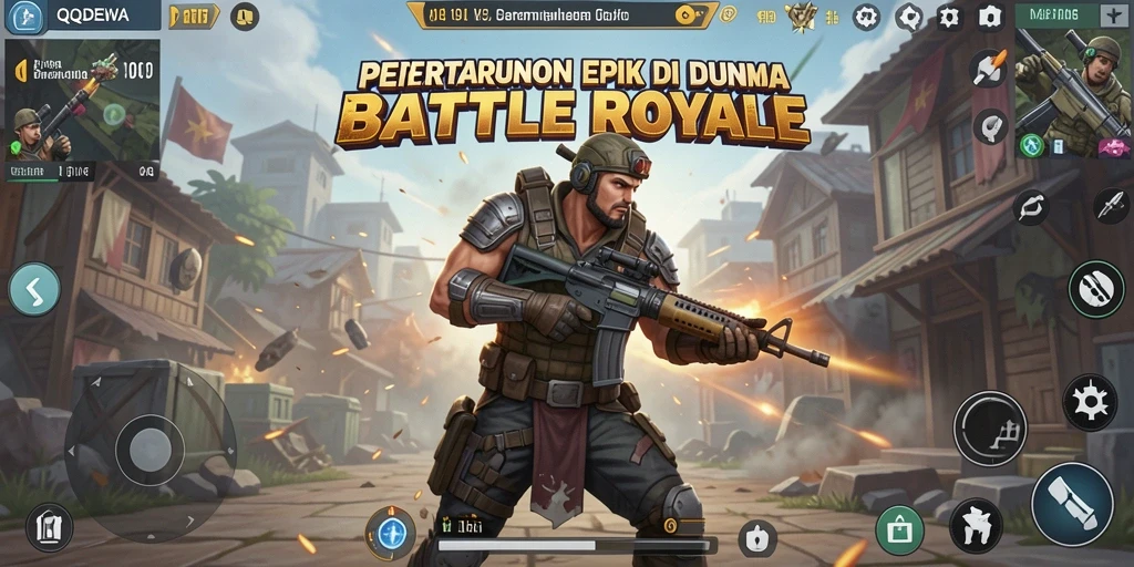 Gameplay seru di QQDEWA saat bertempur di arena Battle Royale.