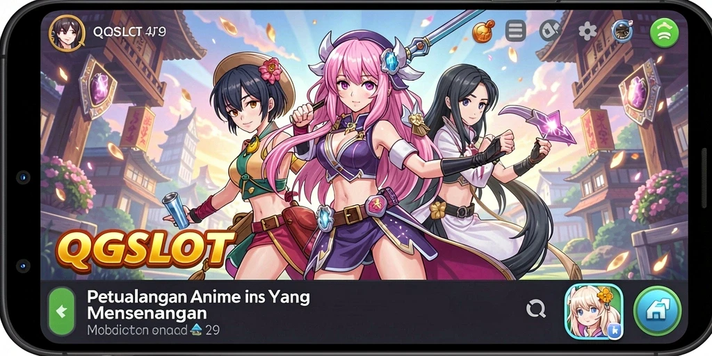 Tampilan gameplay <strong>QQSLOT</strong> dengan karakter anime yang menakjubkan.
