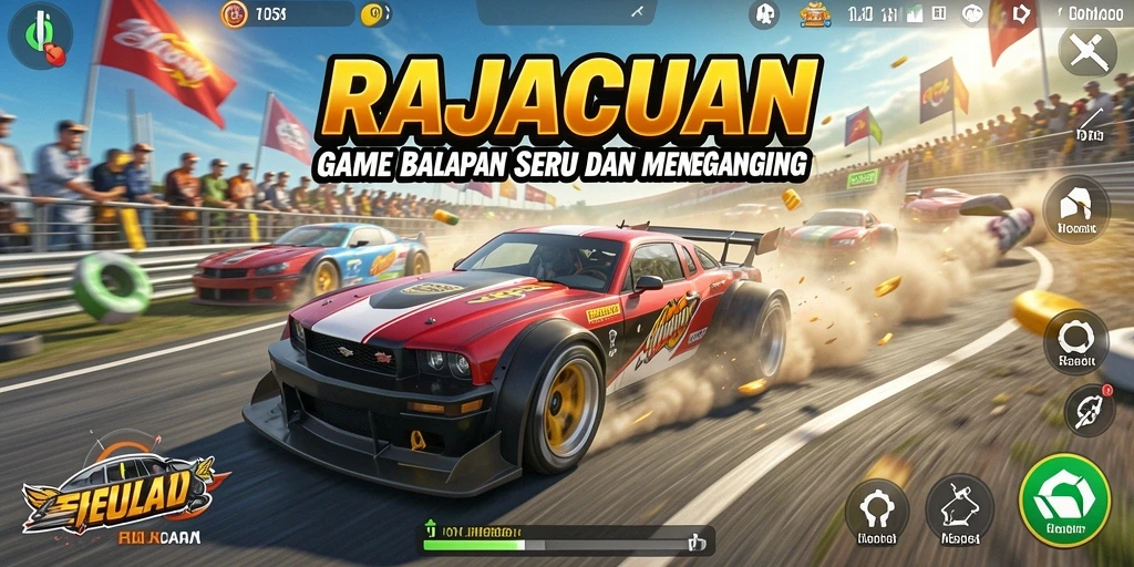 Screenshot gameplay RAJACUAN menampilkan balapan intens dengan visual yang menarik.