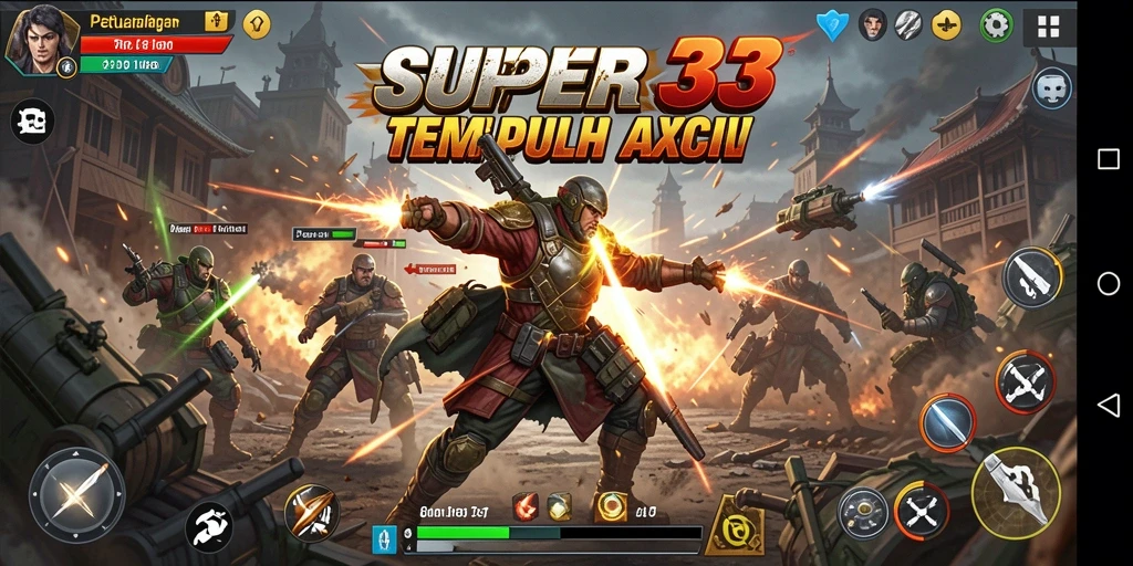 Tangkapan layar SUPER33 menampilkan aksi tempur intens dalam gameplay TPS.